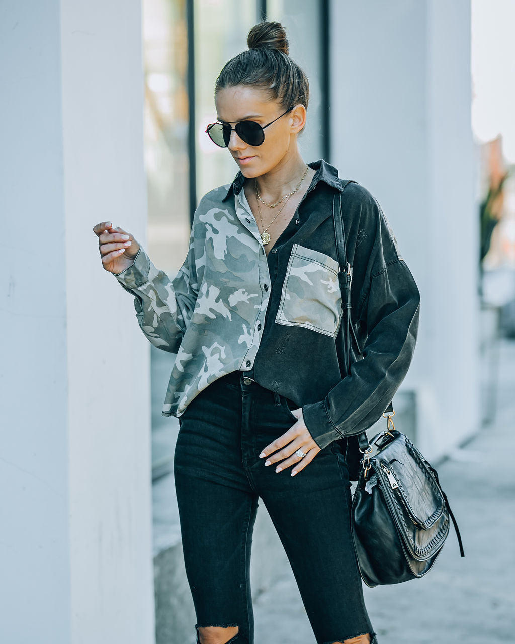 Indio Tencel Button Down Camo Top - FINAL SALE Ins Street