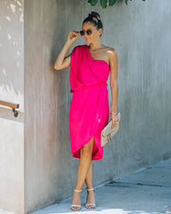 Brava Satin One Shoulder Drape Dress - Paradise Pink - FINAL SALE Insstreet