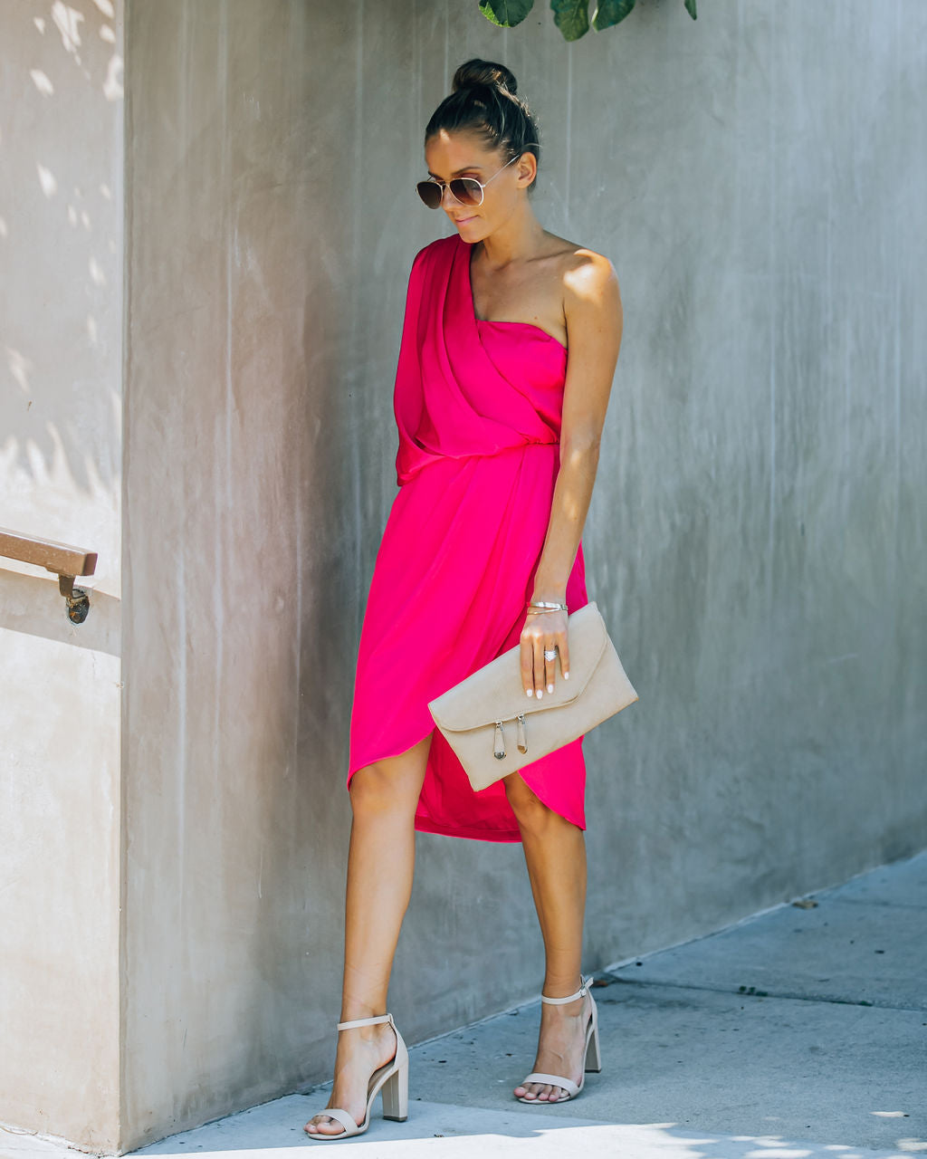 Brava Satin One Shoulder Drape Dress - Paradise Pink - FINAL SALE Insstreet