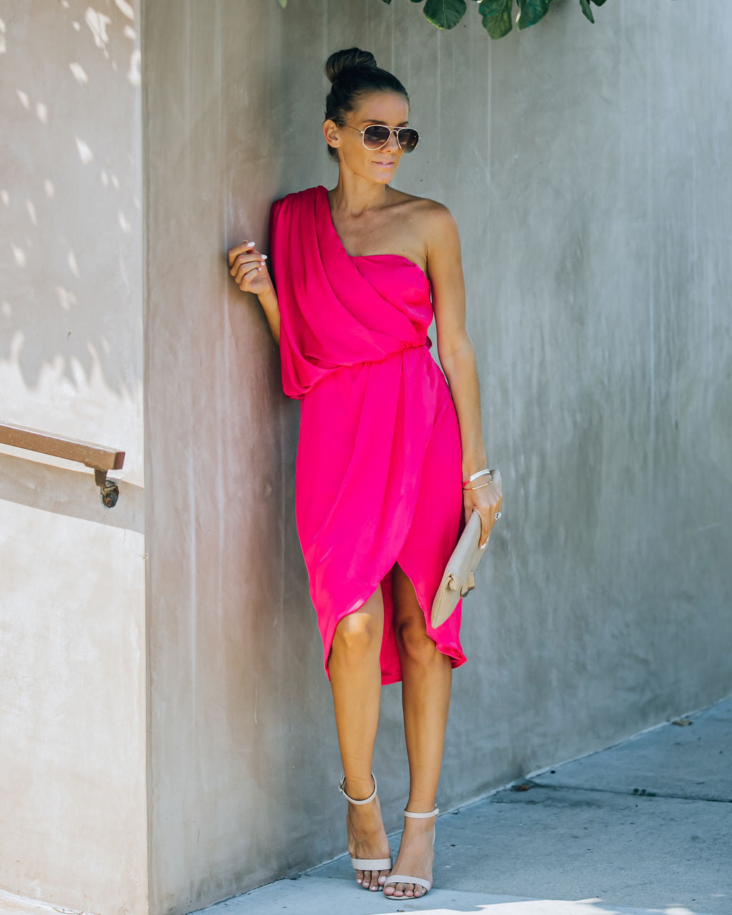 Brava Satin One Shoulder Drape Dress - Paradise Pink - FINAL SALE Insstreet