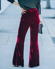 Amani High Rise Velvet Flare Pants - Burgundy SALT-001