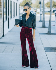 Amani High Rise Velvet Flare Pants - Burgundy SALT-001