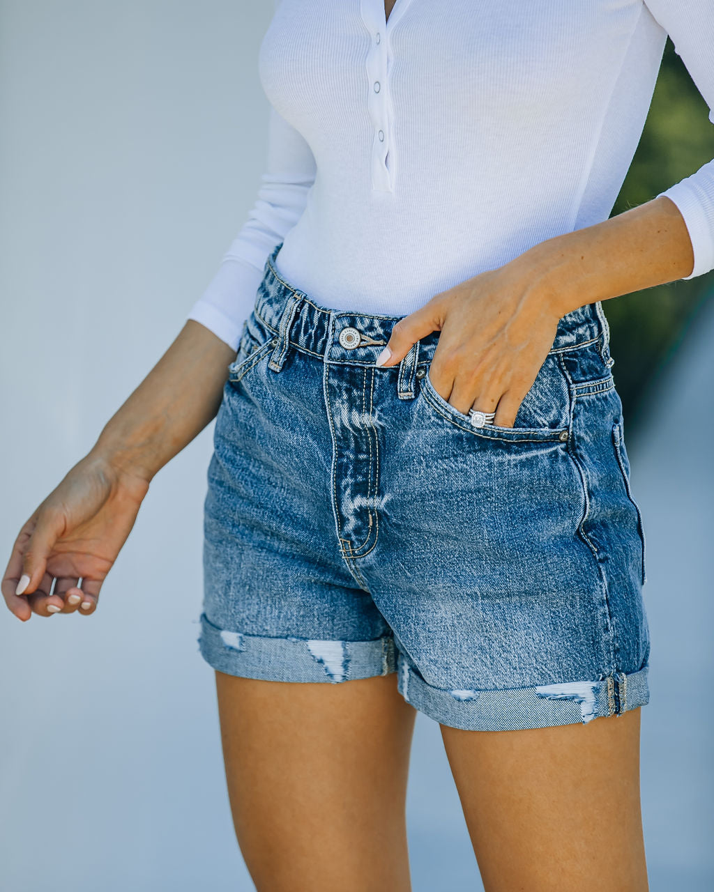 Jacey High Rise Cuffed Denim Shorts Ins Street