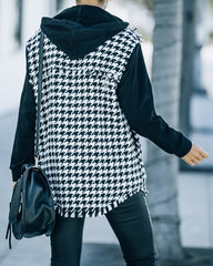 Jaysen Pocketed Houndstooth Hooded Shacket - Black Ins Street