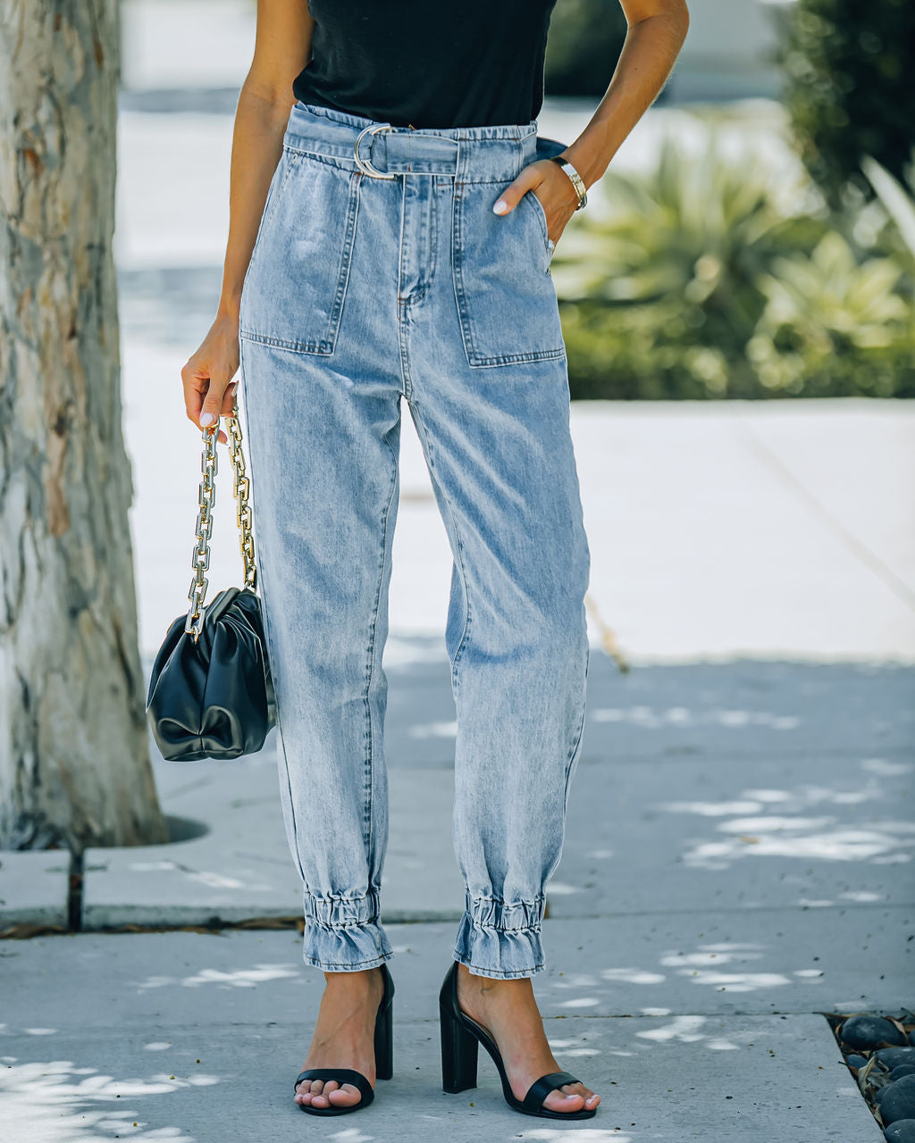 Rena High Rise Belted Denim Pants - FINAL SALE Ins Street