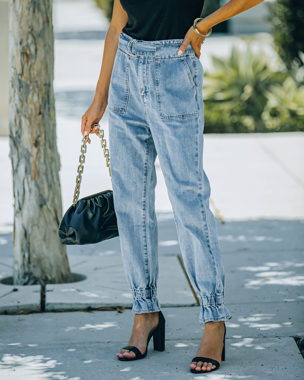 Rena High Rise Belted Denim Pants - FINAL SALE Ins Street