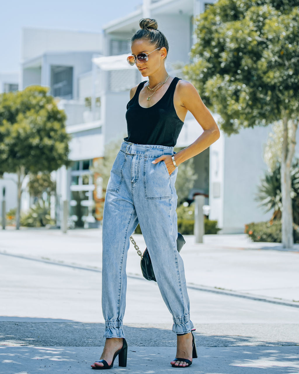 Rena High Rise Belted Denim Pants - FINAL SALE Ins Street