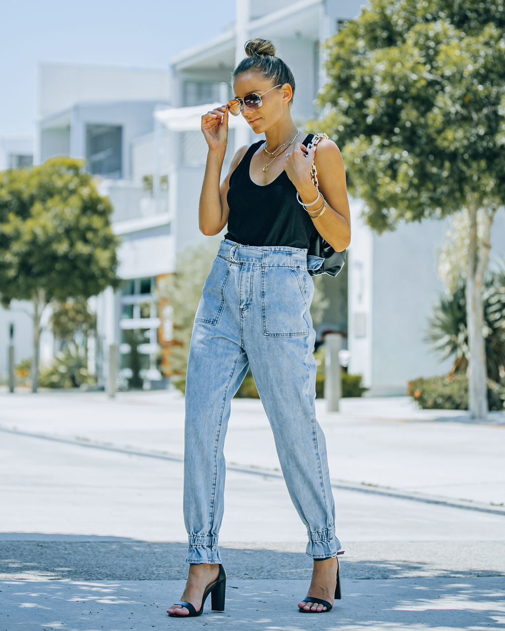 Rena High Rise Belted Denim Pants - FINAL SALE Ins Street