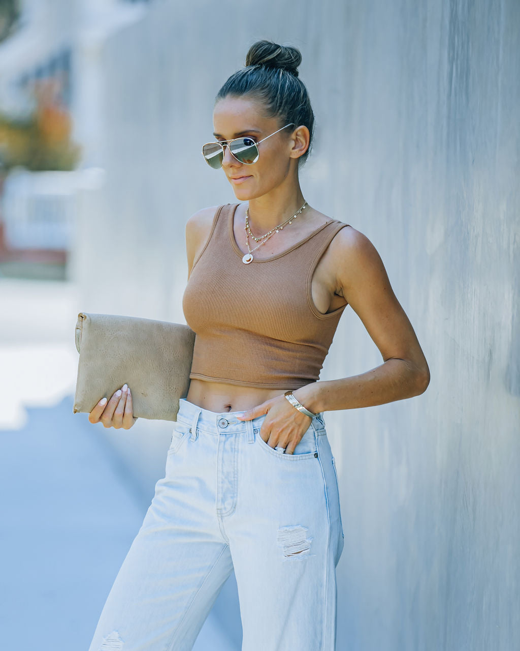 Barre Twist Knit Crop Tank - Camel - FINAL SALE InsStreet