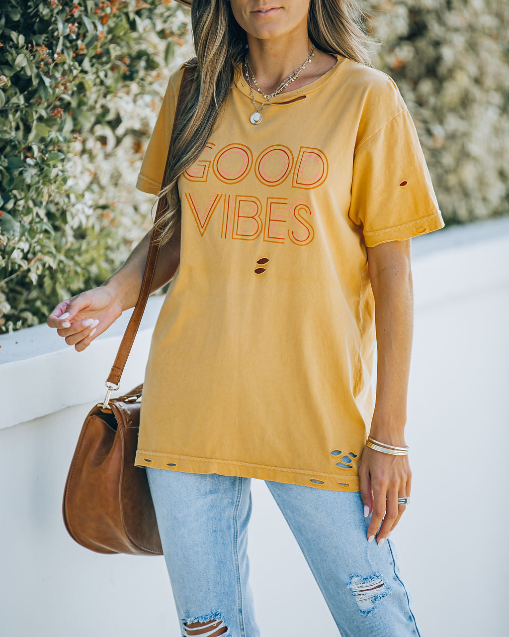 Vintage Distressed Cotton Good Vibes Tee Ins Street