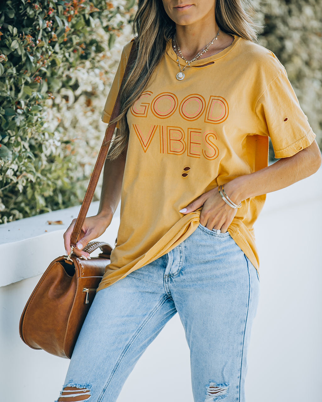 Vintage Distressed Cotton Good Vibes Tee Ins Street