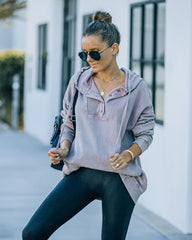 Iza Cotton Blend Pocketed Henley Hoodie - Dusty Mauve Ins Street