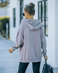 Iza Cotton Blend Pocketed Henley Hoodie - Dusty Mauve Ins Street