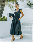Naite Pocketed Smocked Midi Dress - Black Ins Street