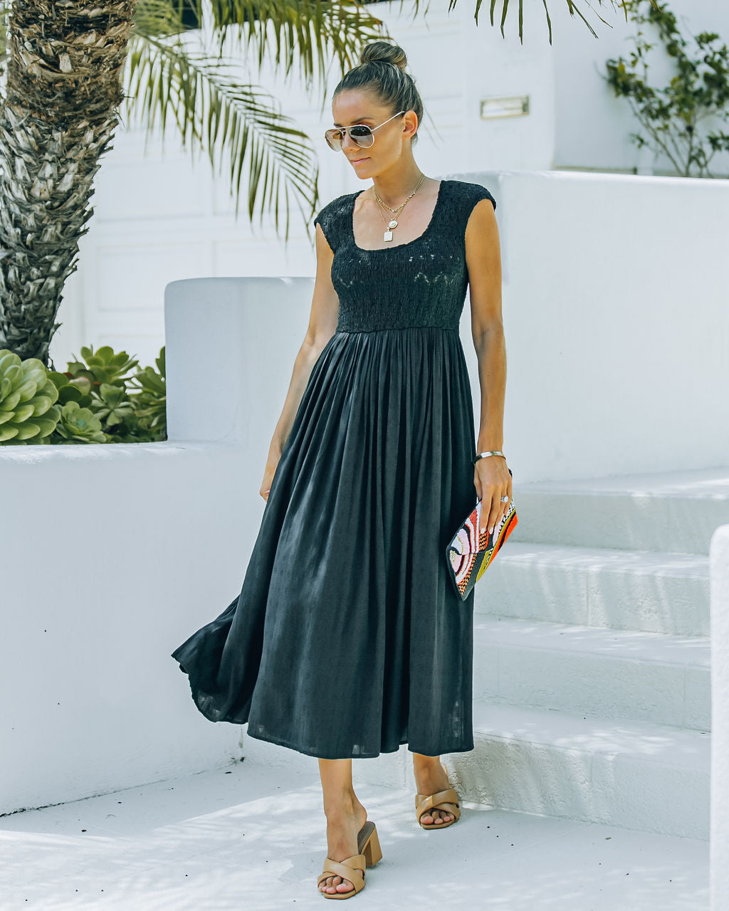 Naite Pocketed Smocked Midi Dress - Black Ins Street