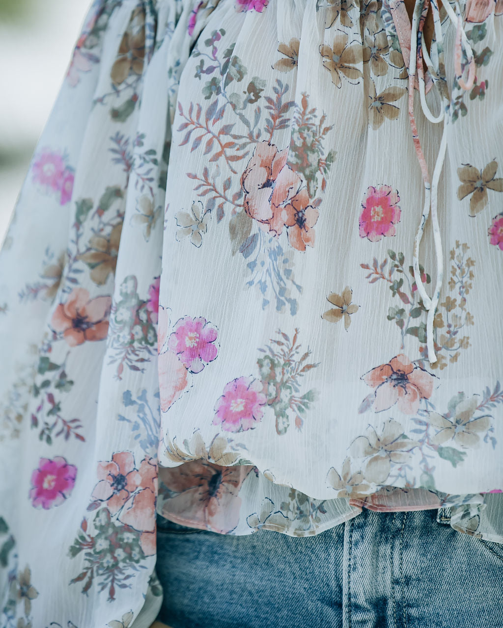 Ria Floral Chiffon Off The Shoulder Blouse - FINAL SALE Ins Street