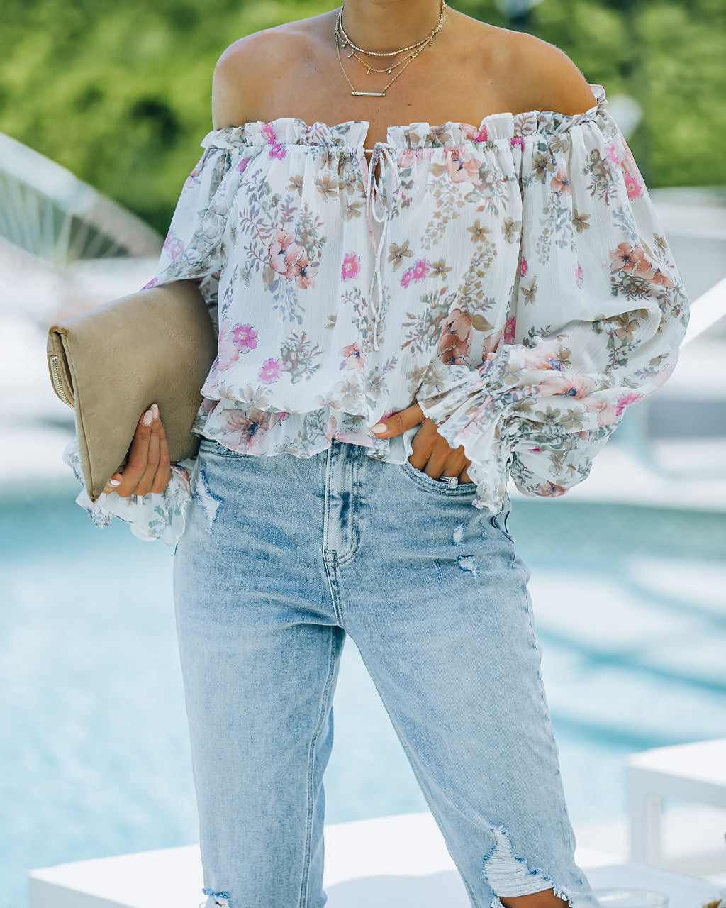 Ria Floral Chiffon Off The Shoulder Blouse - FINAL SALE Ins Street