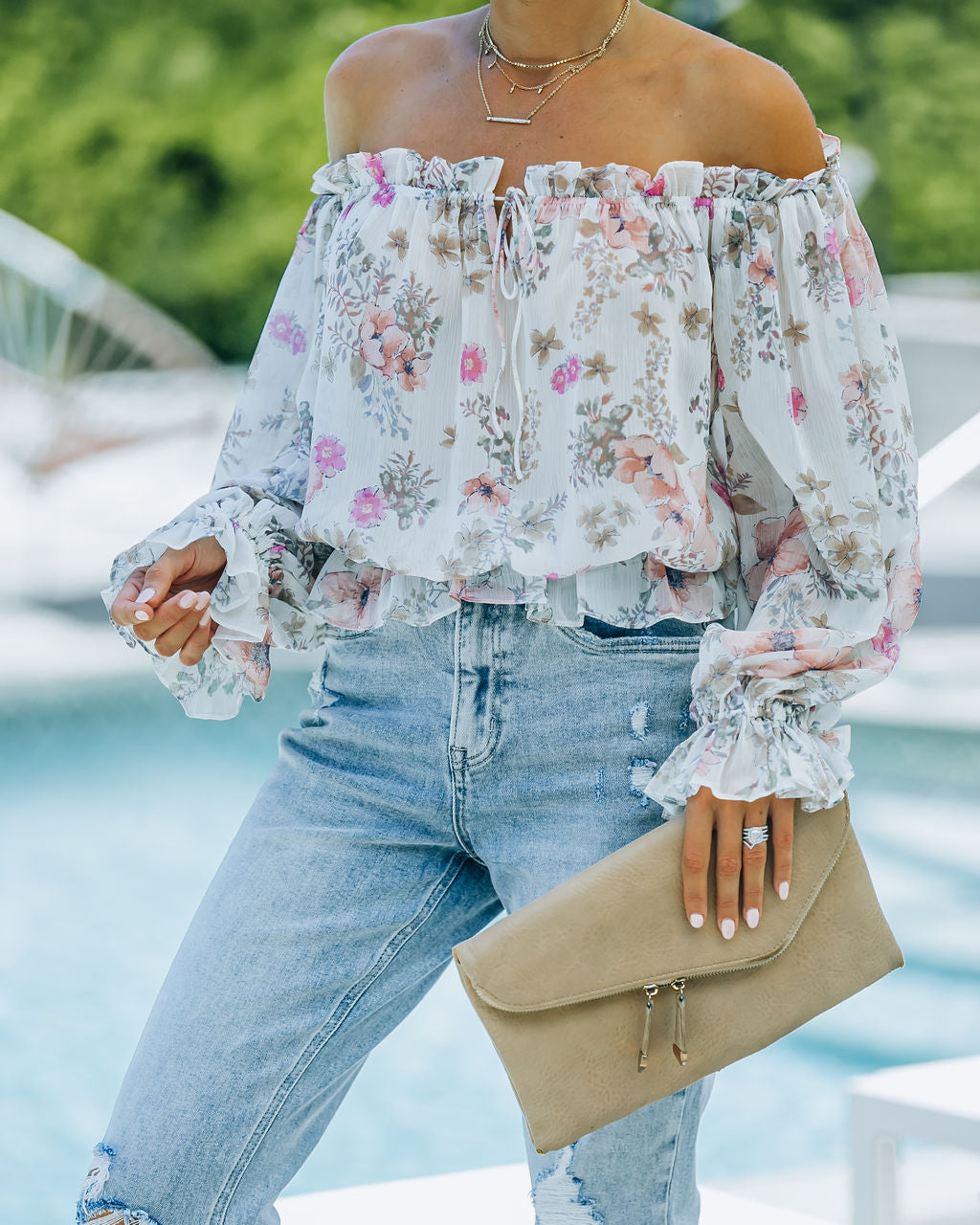 Ria Floral Chiffon Off The Shoulder Blouse - FINAL SALE Ins Street