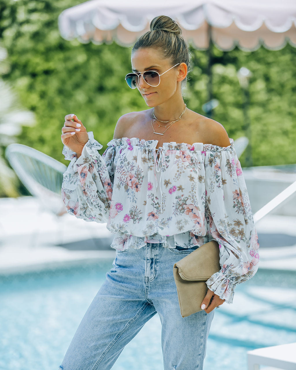 Ria Floral Chiffon Off The Shoulder Blouse - FINAL SALE Ins Street