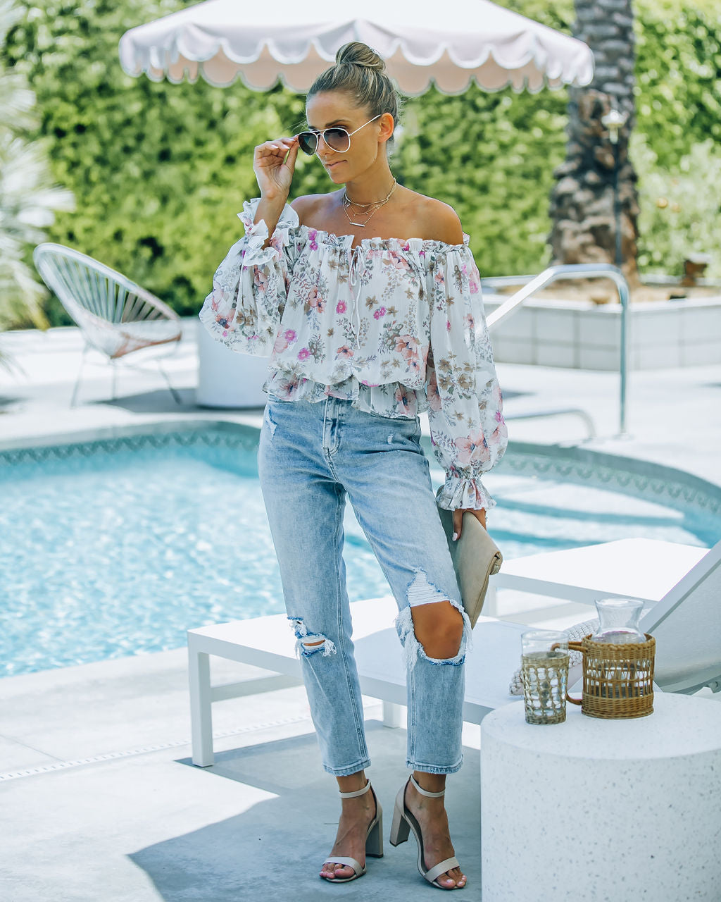 Ria Floral Chiffon Off The Shoulder Blouse - FINAL SALE Ins Street