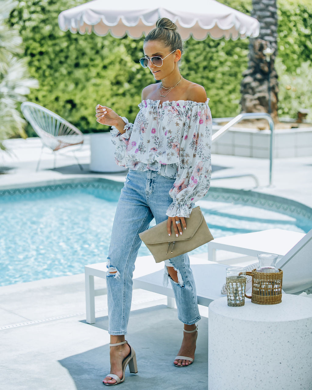 Ria Floral Chiffon Off The Shoulder Blouse - FINAL SALE Ins Street