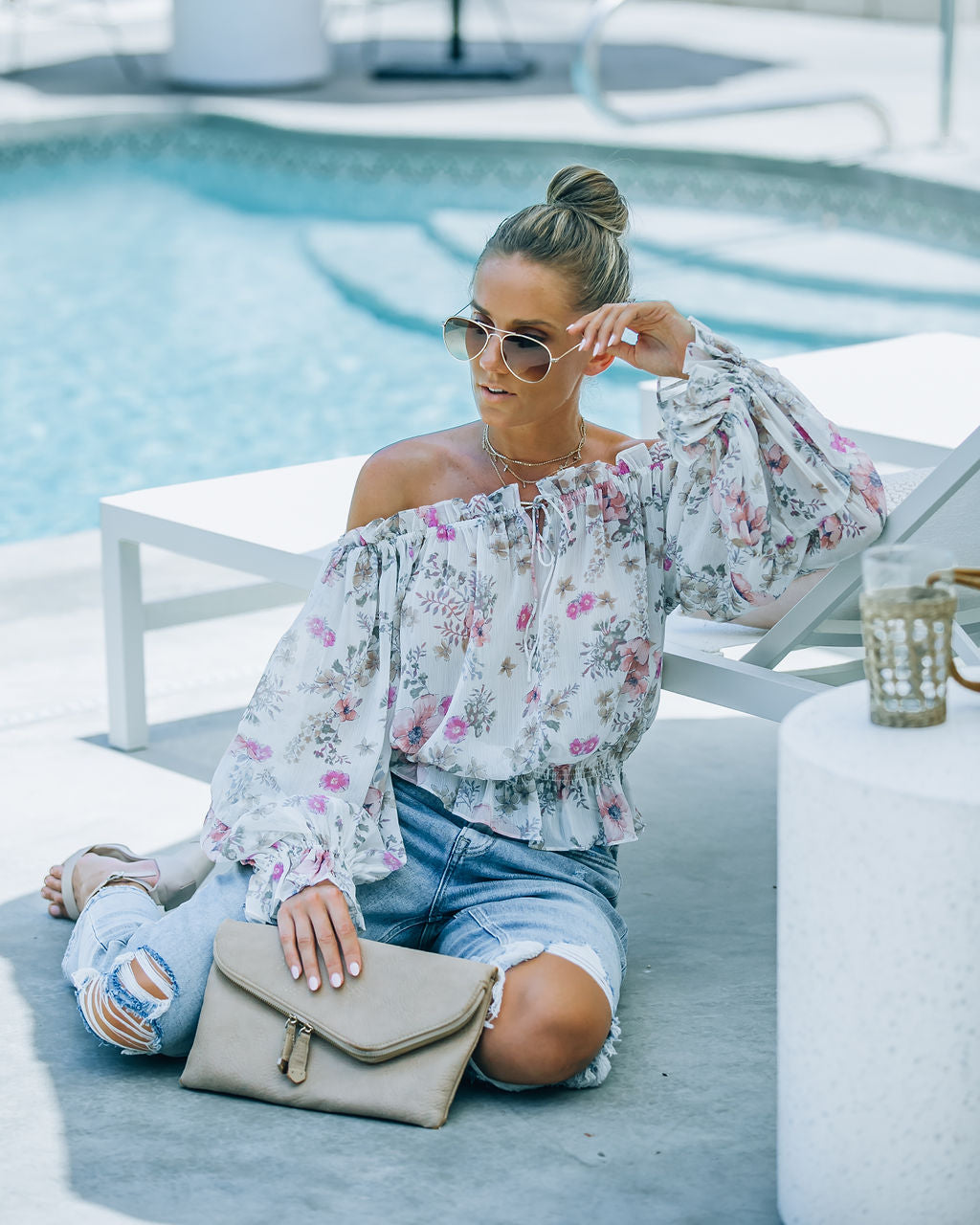 Ria Floral Chiffon Off The Shoulder Blouse - FINAL SALE Ins Street