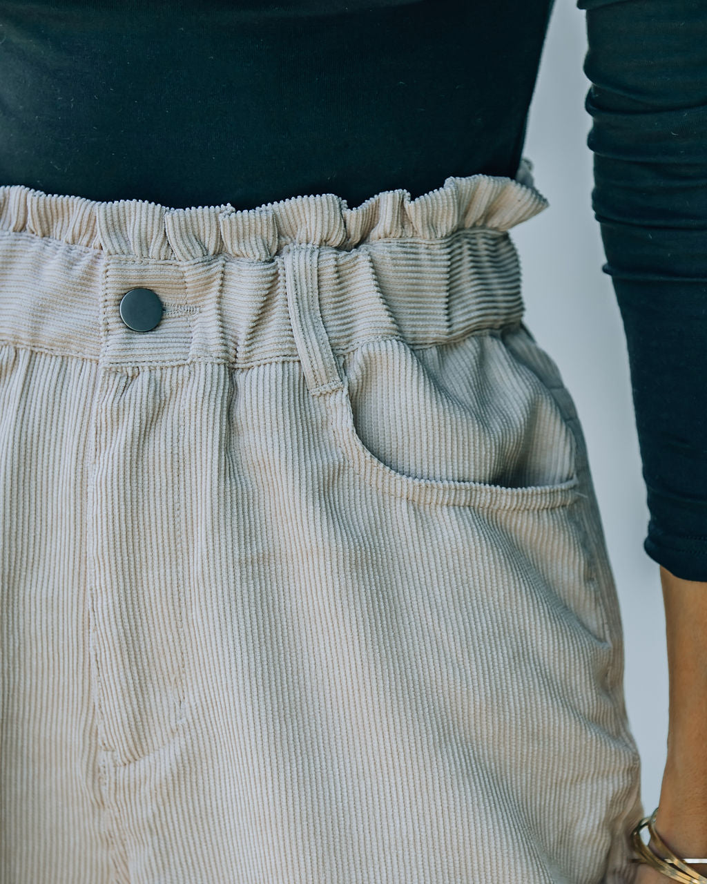 Mason Pocketed Corduroy Paper Bag Pants - Ivory Ins Street