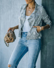 Angie Pocketed Python Moto Jacket - FINAL SALE SKIE-001