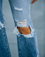 Enzo High Rise Distressed Straight Leg Denim Ins Street