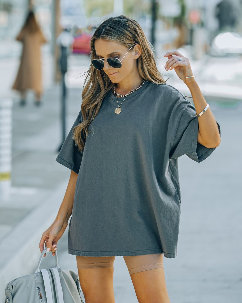 Brandon Cotton Oversized Tee - Charcoal Insstreet