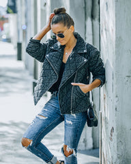 Storm Pocketed Quilted Denim Moto Jacket - Faded Black - FINAL SALE Ins Street