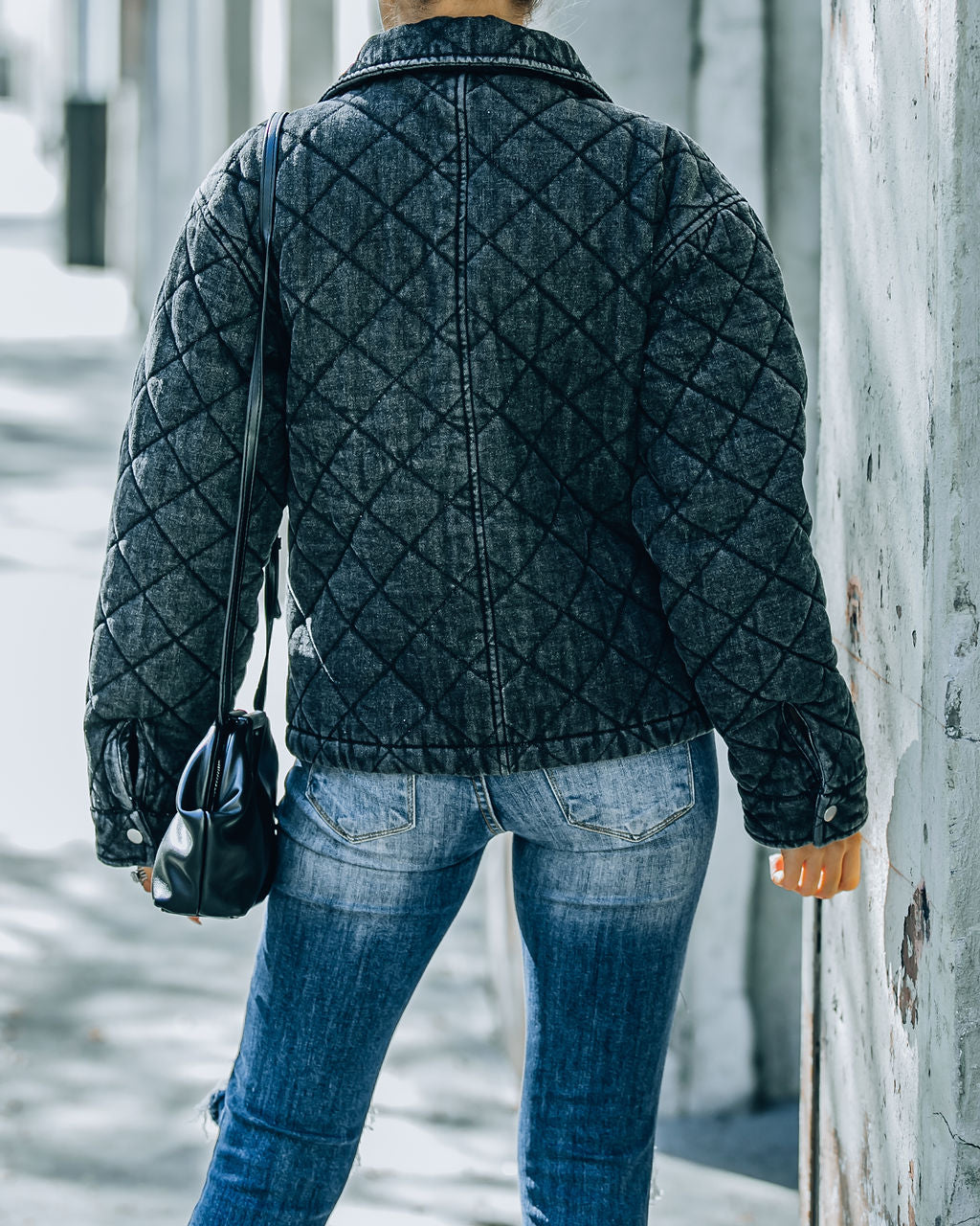 Storm Pocketed Quilted Denim Moto Jacket - Faded Black - FINAL SALE Ins Street