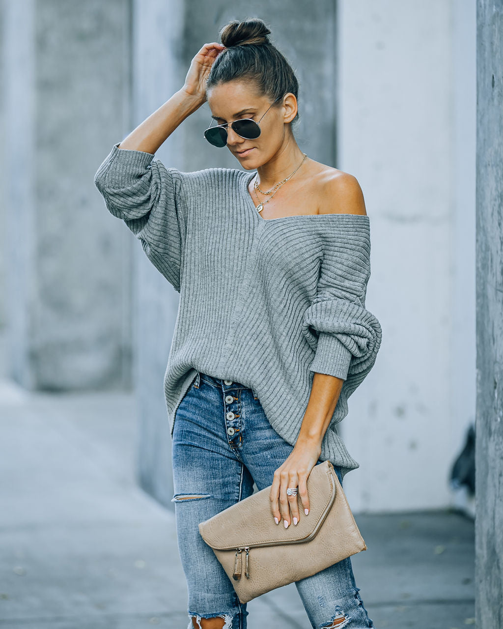 Anchorage Ribbed Knit Sweater - Heather Grey - FINAL SALE MUST-001