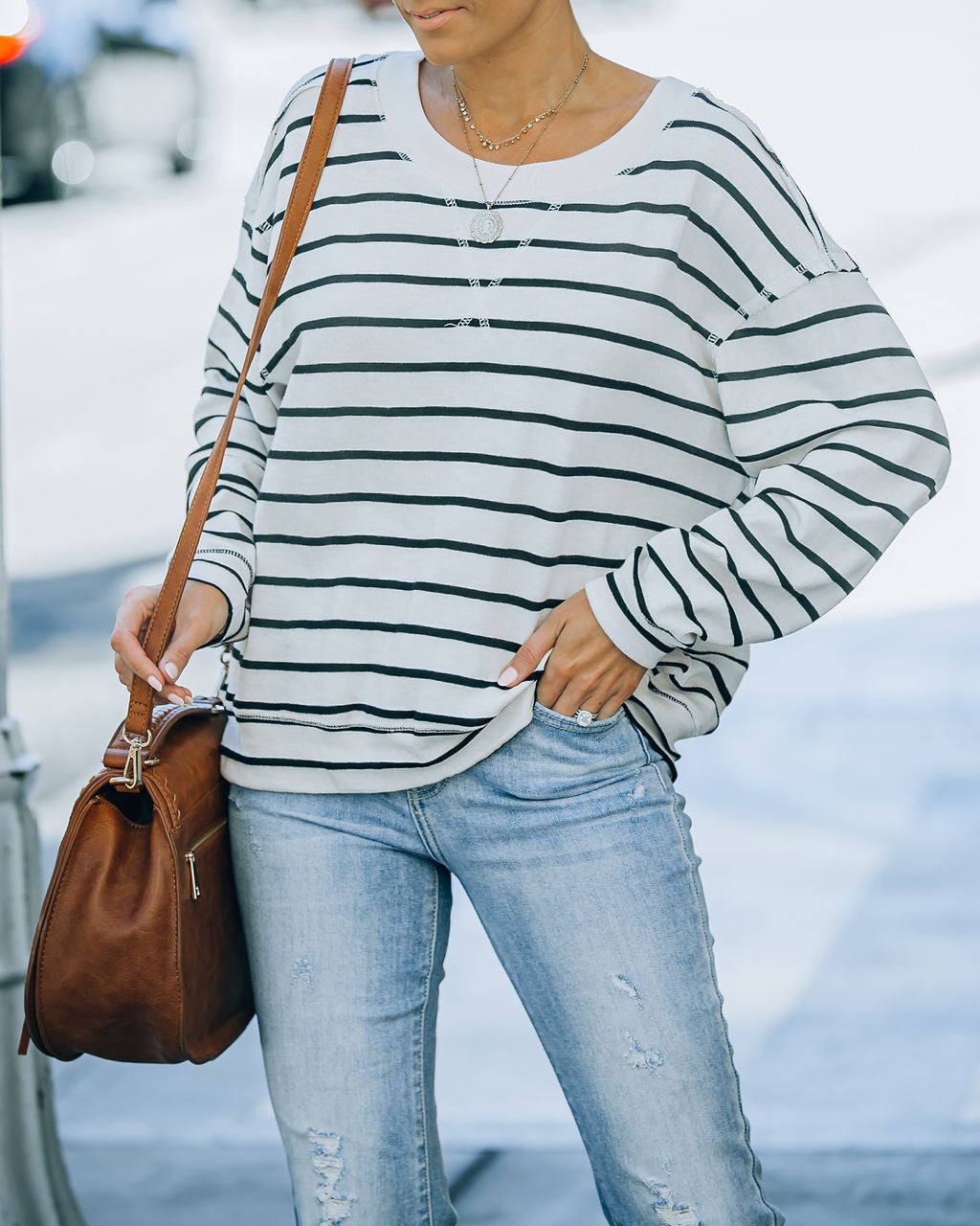 Gabriel Cotton Blend Striped Knit Top - Cream Black Ins Street