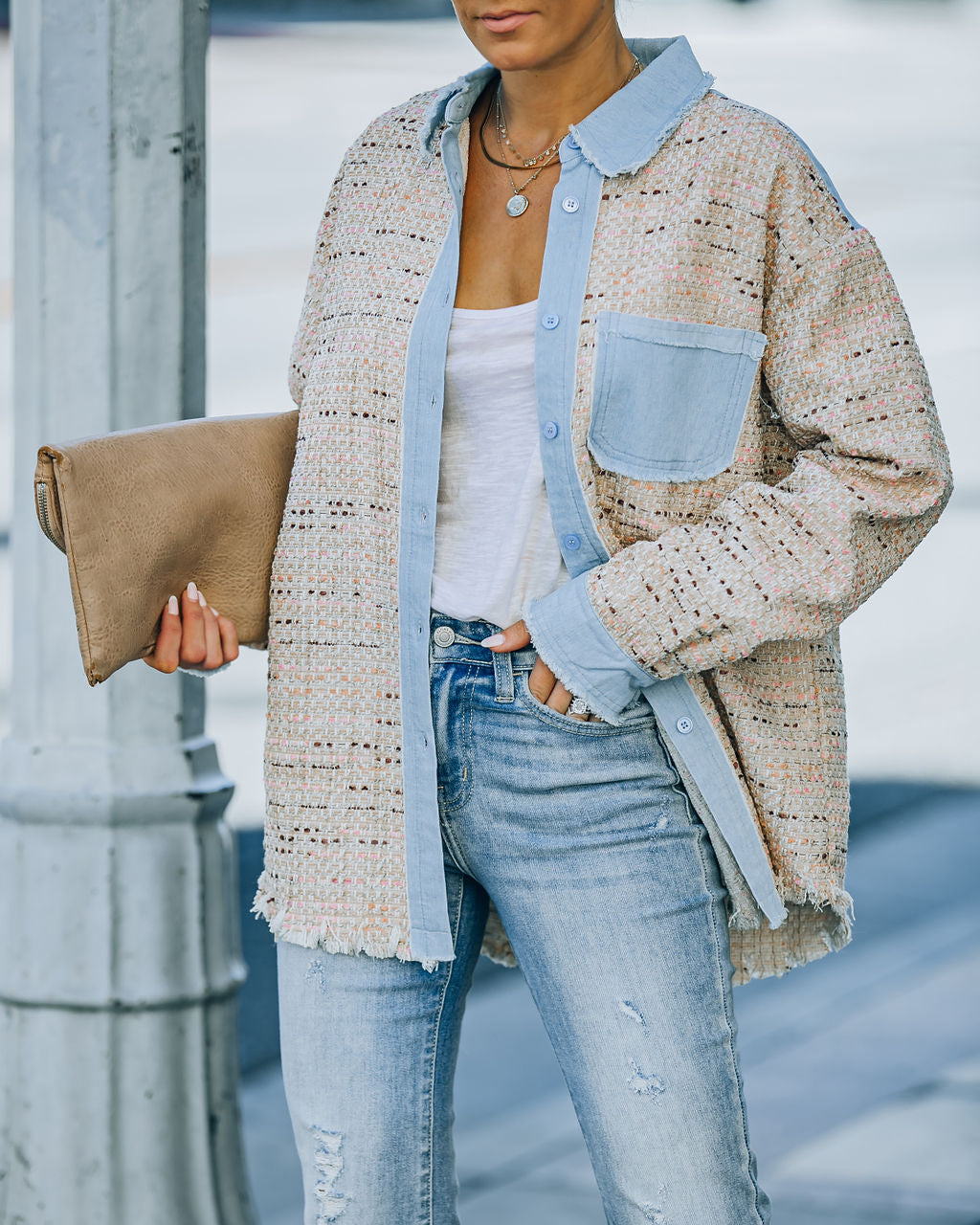 Garvin Tweed Button Down Shacket - Beige Ins Street