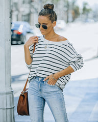 Gabriel Cotton Blend Striped Knit Top - Cream Black Ins Street