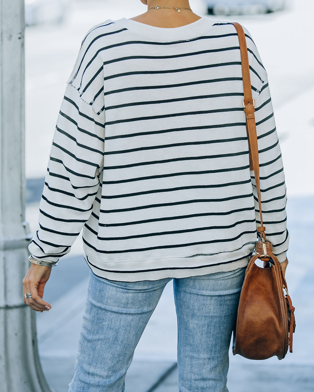 Gabriel Cotton Blend Striped Knit Top - Cream Black Ins Street