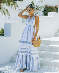 Montpellier Tiered Halter Maxi Dress - Blue Ins Street