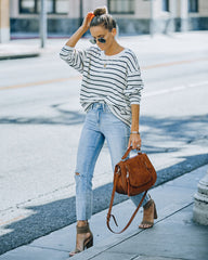 Gabriel Cotton Blend Striped Knit Top - Cream Black Ins Street