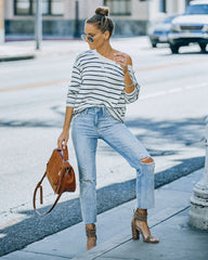 Gabriel Cotton Blend Striped Knit Top - Cream Black Ins Street