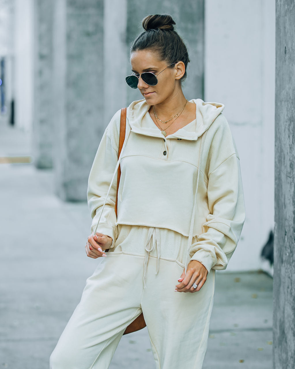 Blanca Cotton Cropped Henley Hoodie - Cream - FINAL SALE InsStreet