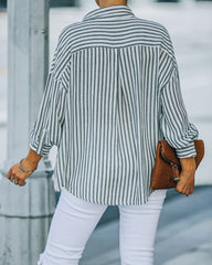 Aldan Striped Button Down Top - Faded Black FORE-001