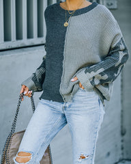 Durgan Distressed Colorblock Knit Camo Sweater Ins Street