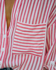 Aldan Striped Button Down Top - Red FORE-001