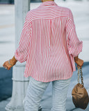 Aldan Striped Button Down Top - Red FORE-001