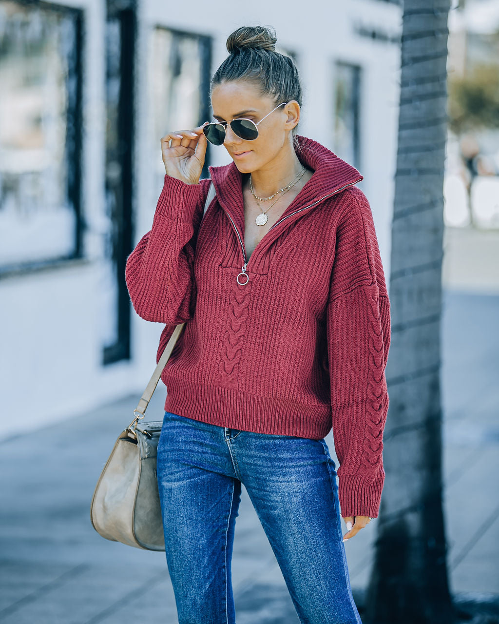 Posey Half Zip Knit Sweater - Plum Ins Street