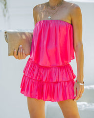 Phoebe Strapless Smocked Romper - Hot Pink Ins Street