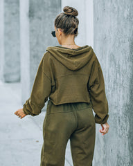 Blanca Cotton Cropped Henley Hoodie - Olive - FINAL SALE InsStreet