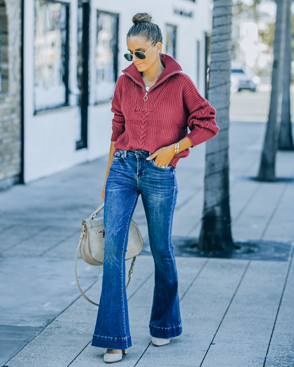 Posey Half Zip Knit Sweater - Plum Ins Street