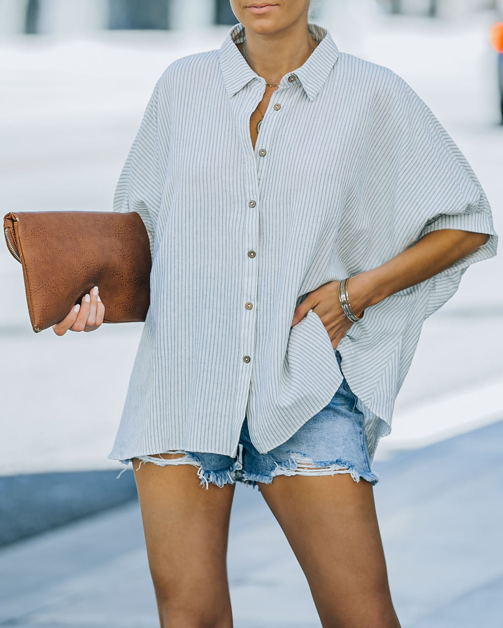 Boden Striped Relaxed Button Down Top - Denim Blue InsStreet